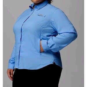Columbia PFG Tamiami II Shirt Womens Size XXL Blue Roll Tab Fishing Outdoors